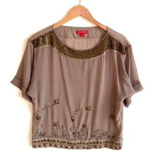 NY‎ & Co. Brown Sheer embellished blouse, Size S